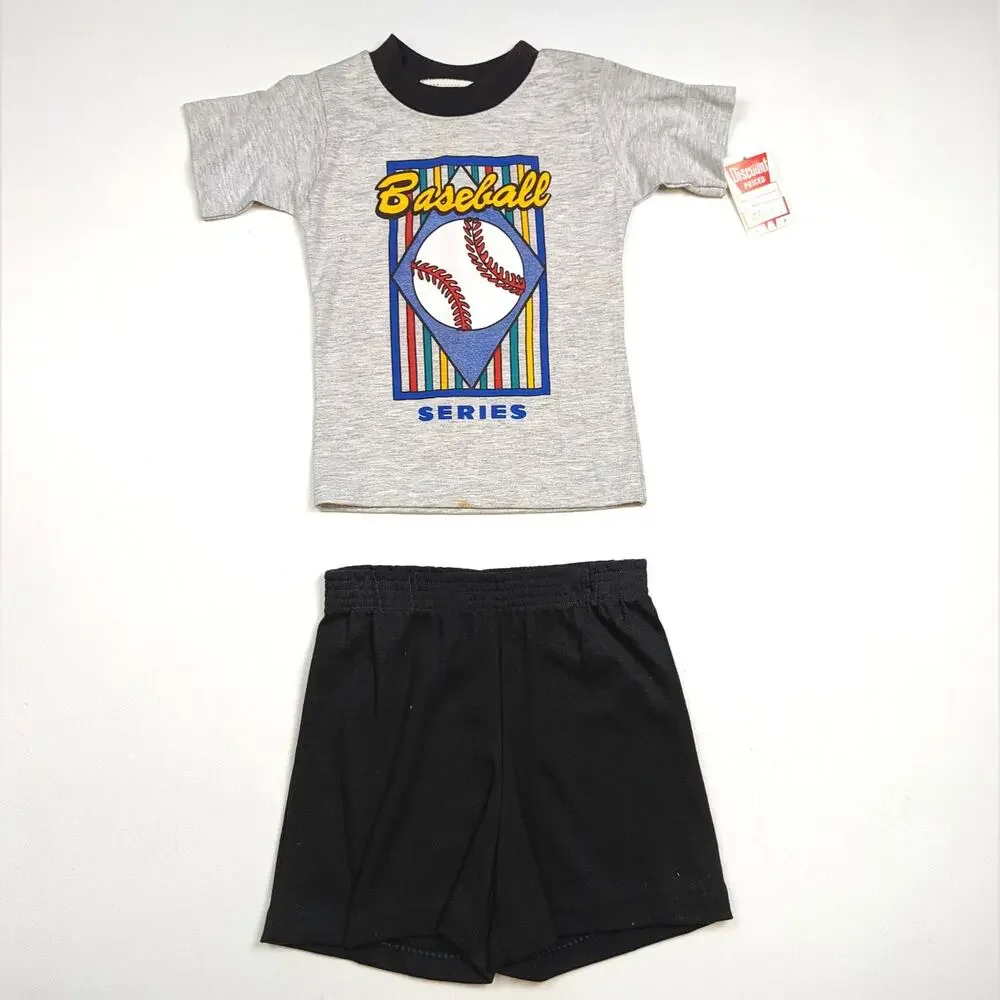 Vintage Great Gear Outfit Boys Sz 4 Gray Baseball Casual Basic 90s Sports
